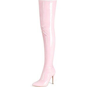 Women Pink Patent pu Side Zipper Stiletto High Heel Over The Knee Comfy Boots